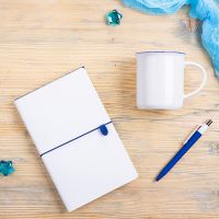 Набор подарочный FINELINE: кружка, блокнот, ручка, белый с синим, темно-синий, белый