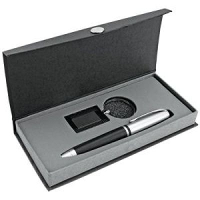 Набор: авторучка и брелок, черный, серебристый-0