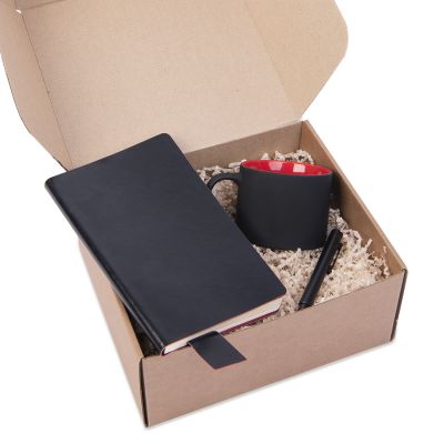 Подарочный набор DAILY COLOR: кружка, бизнес-блокнот, ручка с флешкой 4 ГБ, черный/красный, черный, красный-1