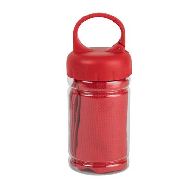 Спортивное полотенце в пластиковом боксе с карабином 'ACTIVE', микрофибра, пластик, 30*88 см. красн, ярко-красный-0