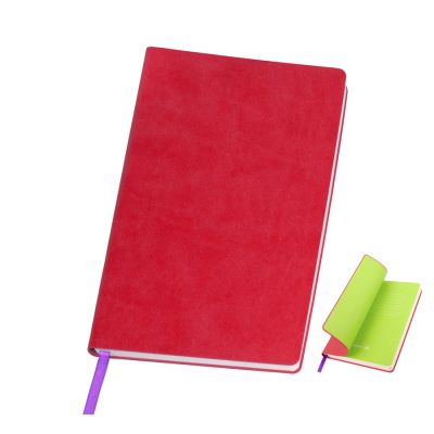 Бизнес-блокнот 'Funky', 130*210 мм,  красный, зеленый форзац, мягкая обложка, блок-линейка-0