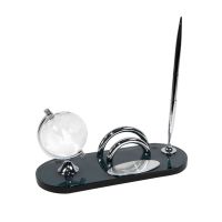 Набор настольный: подставка для визиток, глобус и авторучка, серебристый, темно-синий