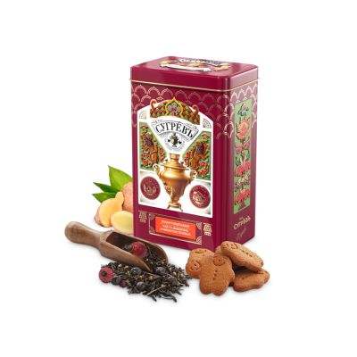 БОЛЬШАЯ БАНКА С РЕЛЬЕФОМ.(22 см !!) с зимним набором: Имбирное печенье и Имбирный чай. Вес нетто:500г-0