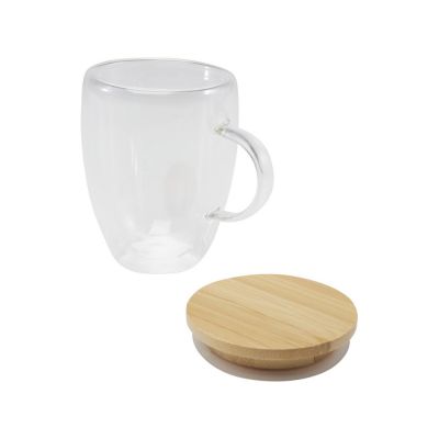 Стеклянная кружка Leona объемом 350 мл с бамбуковой крышкой - прозрачный-3