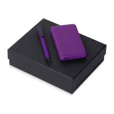 Подарочный набор c пластиковой ручкой, повербанком С2, 10000 mAh, фиолетовый-0