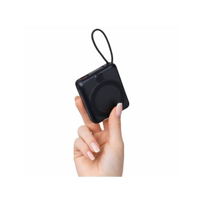 Магнитный беспроводной внешний аккумулятор c подсветкой лого Энчант, 10000 мАч, черный-10