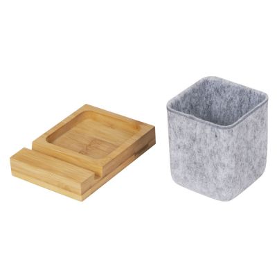 Подставка для ручек и телефона из бамбука Takeshi, серый-5