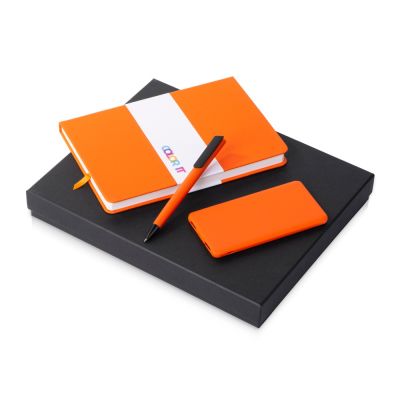 Подарочный набор c блокнотом С3, ручкой и повербанком 5000 mAh, оранжевый-0