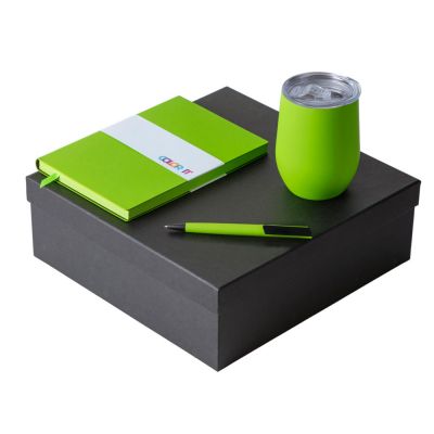 Подарочный набор c блокнотом C1, ручкой и термокружкой, зеленое яблоко-0