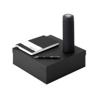 Подарочный набор с блокнотом С2, металлической ручкой и термосом, черный