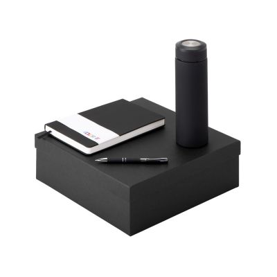 Подарочный набор с блокнотом С2, металлической ручкой и термосом, черный-0