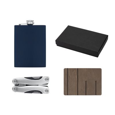 Набор с мультитулом и фляжкой Путешественник 2.0., темно-синий-0
