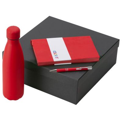Подарочный набор с блокнотом С1, металлической ручкой и термобутылкой, красный-0