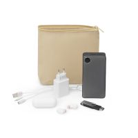 Органайзер для электроники и проводов Amalia из полиэстера 300D с подкладкой, бежевый