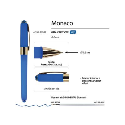 Ручка пластиковая шариковая Monaco, 0,5мм, синие чернила, ярко-синий-2