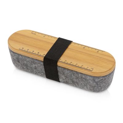 Пенал с линейкой и подставкой для телефона из бамбука Haruki, серый-0