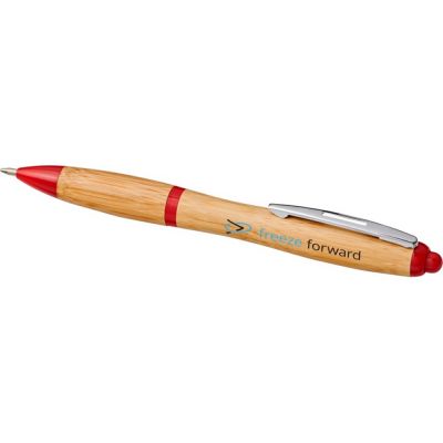 Шариковая ручка Nash из бамбука, натуральный/красный-3