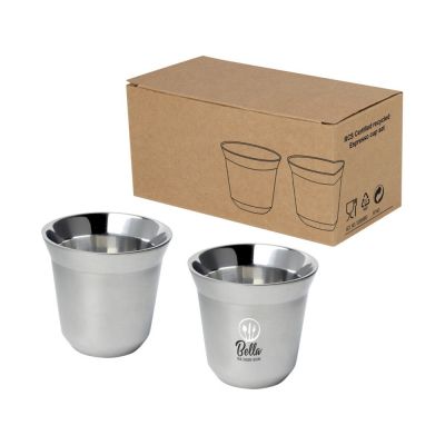 Duo набор чашек для эспрессо из нержавеющей стали, сертифицированный согласно RCS, 80 мл - Серебряный-3