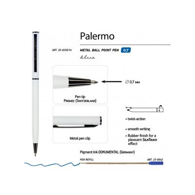 Ручка шариковая автоматическая BrunoVisconti® PALERMO цвет корпуса белый, soft-touch, 0.7 мм-2