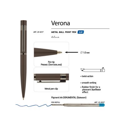 Ручка шариковая автоматическая BrunoVisconti VERONA цвет корпуса коричневый, soft-touch, 1 мм, синяя-2