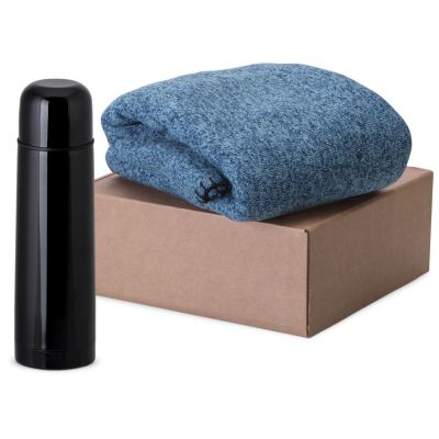 Подарочный набор Calmy с термосом и пледом, синий-0