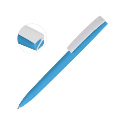 Ручка пластиковая soft-touch шариковая Zorro, голубой/белый-0