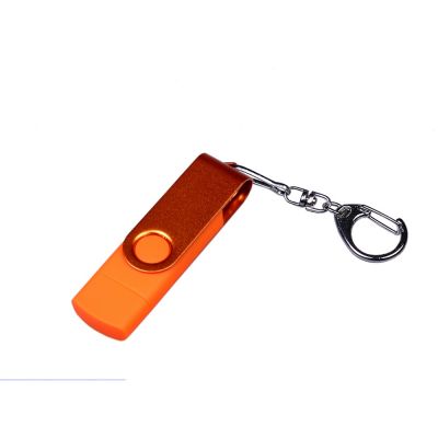 USB-флешка на 64 ГБ 3 в 1 поворотный механизм, c двумя дополнительными разъемами MicroUSB и TypeC C с одноцветным металлическим клипом, оранжевый-0
