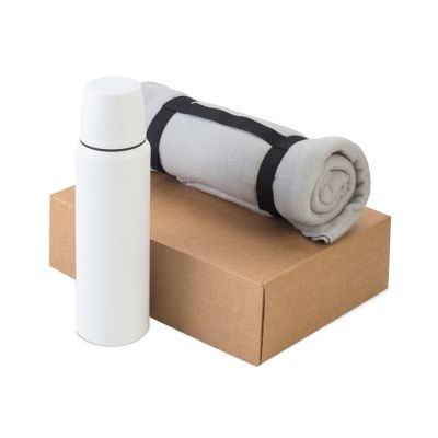 Подарочный набор с термосом и пледом Serenity, белый/серый-0