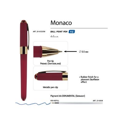 Ручка пластиковая шариковая Monaco, 0,5мм, синие чернила, бордовый-2