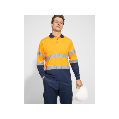 Поло Polaris мужское c длинным рукавом, нэйви/неоновый оранжевый-4
