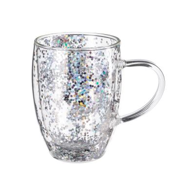 Кружка с двойными стенками с блестками, 360 мл, серебристый-1
