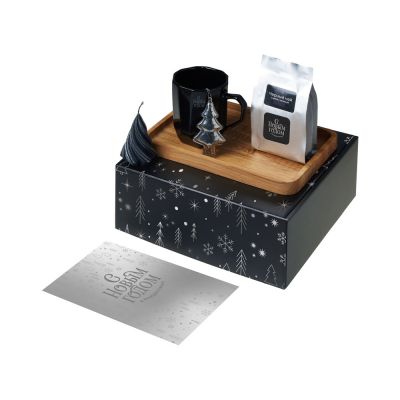 Подарочный набор с кружкой, подносом, свечой и чаем, черный-0