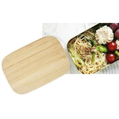 Tite Контейнер для обеда из нержавеющей стали с бамбуковой крышкой, серебристый-3