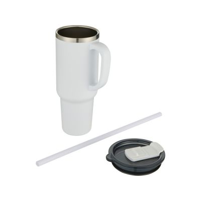 Sydney медная кружка с двойными стенками, сертифицированная согласно RCS, с вакуумной изоляцией и соломинкой, 1200 мл - Белый-2