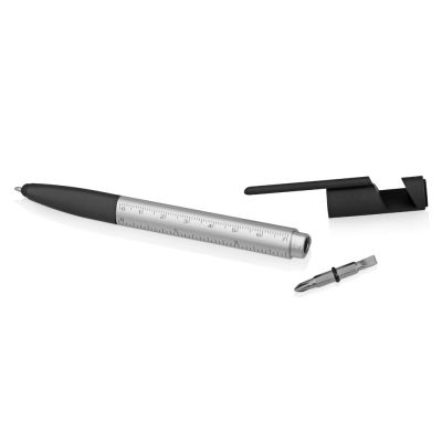 Ручка-стилус металлическая шариковая многофункциональная (6 функций) Multy, серебристый-6