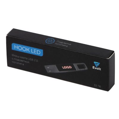 USB 2.0- флешка на 32 Гб c подсветкой логотипа Hook LED, темно-серый, красная подсветка-9