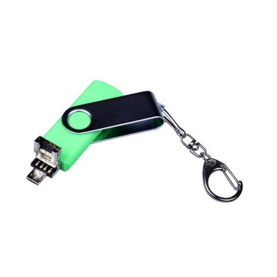 USB-флешка на 16 Гб поворотный механизм, c двумя дополнительными разъемами MicroUSB и TypeC, зеленый-2