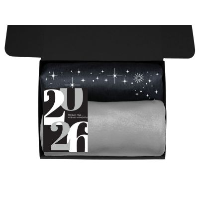 Подарочный набор c пледом, френчпрессом, чаем и медом, серый-2