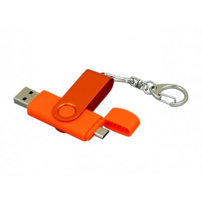 Флешка с поворотным механизмом, c дополнительным разъемом Micro USB, 16 Гб, оранжевый-1
