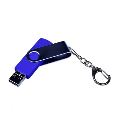USB-флешка на 16 Гб поворотный механизм, c двумя дополнительными разъемами MicroUSB и TypeC, синий-1