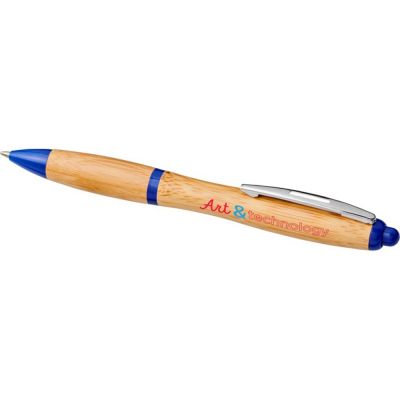 Шариковая ручка Nash из бамбука, натуральный/ярко-синий-3
