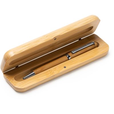 Ручка шариковая BODONI из бамбука в футляре, бежевый-1