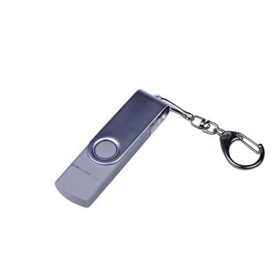 USB-флешка на 64 ГБ поворотный механизм, c двумя дополнительными разъемами MicroUSB и TypeC, серебро-0