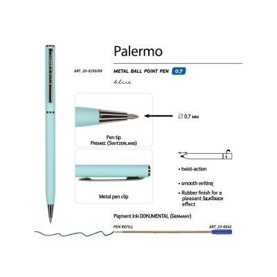 Ручка шариковая автоматическая BrunoVisconti® PALERMO цвет корпуса голубой, soft-touch, 0.7 мм-2