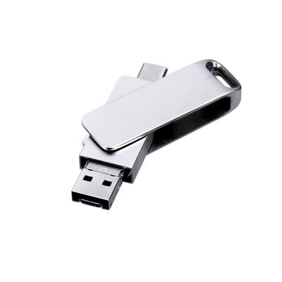 USB 3.0-флешка на 32 Гб поворотный механизм, c дополнительным разъемом Micro USB с одноцветным металлическим клипом-0