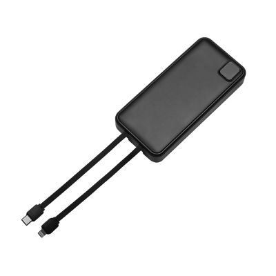 Внешний аккумулятор со встроенными кабелями Фрэйм Про, быстрая зарядка, 20000мач, черный-3