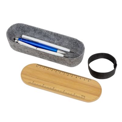 Пенал с линейкой и подставкой для телефона из бамбука Haruki, серый-5