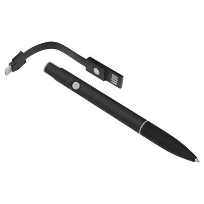Ручка шариковая с кабелем USB, черный-4