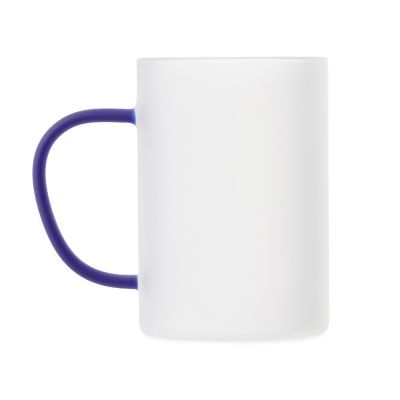 Стеклянная матовая кружка Акцент с цветной ручкой для сублимации, синий-2