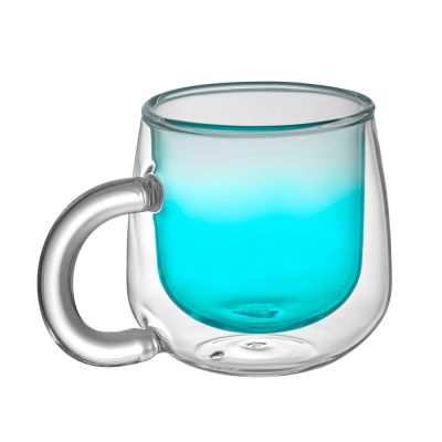 Кружка с двойными стенками с широкой ручкой и градиентным покрытием Fog, бирюзовый-2
